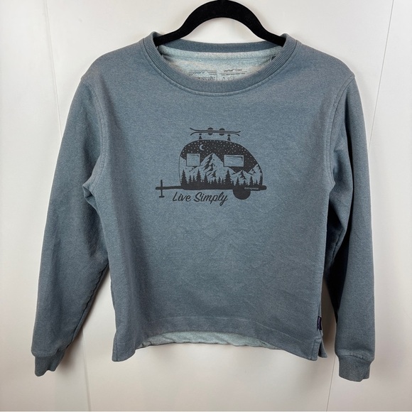 Patagonia Tops - Patagonia Live Simply Camper Uprisal Crew Sweatshirt Women's XS Grey Blue Cotton